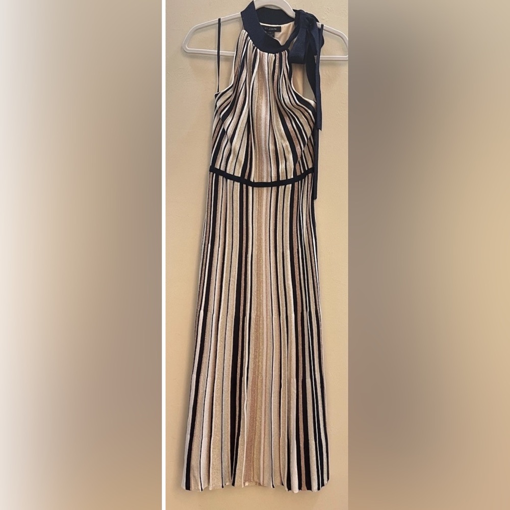 St. John Striped Metallica halter Sleeveless Maxi Dress size 0 NWT - Picture 3 of 16